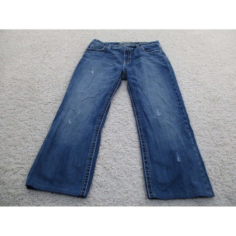 BKE Jeans Mens 33x25 Blue Tyler Denim Cotton Buckle Outdoor Straight Hemmed A2
